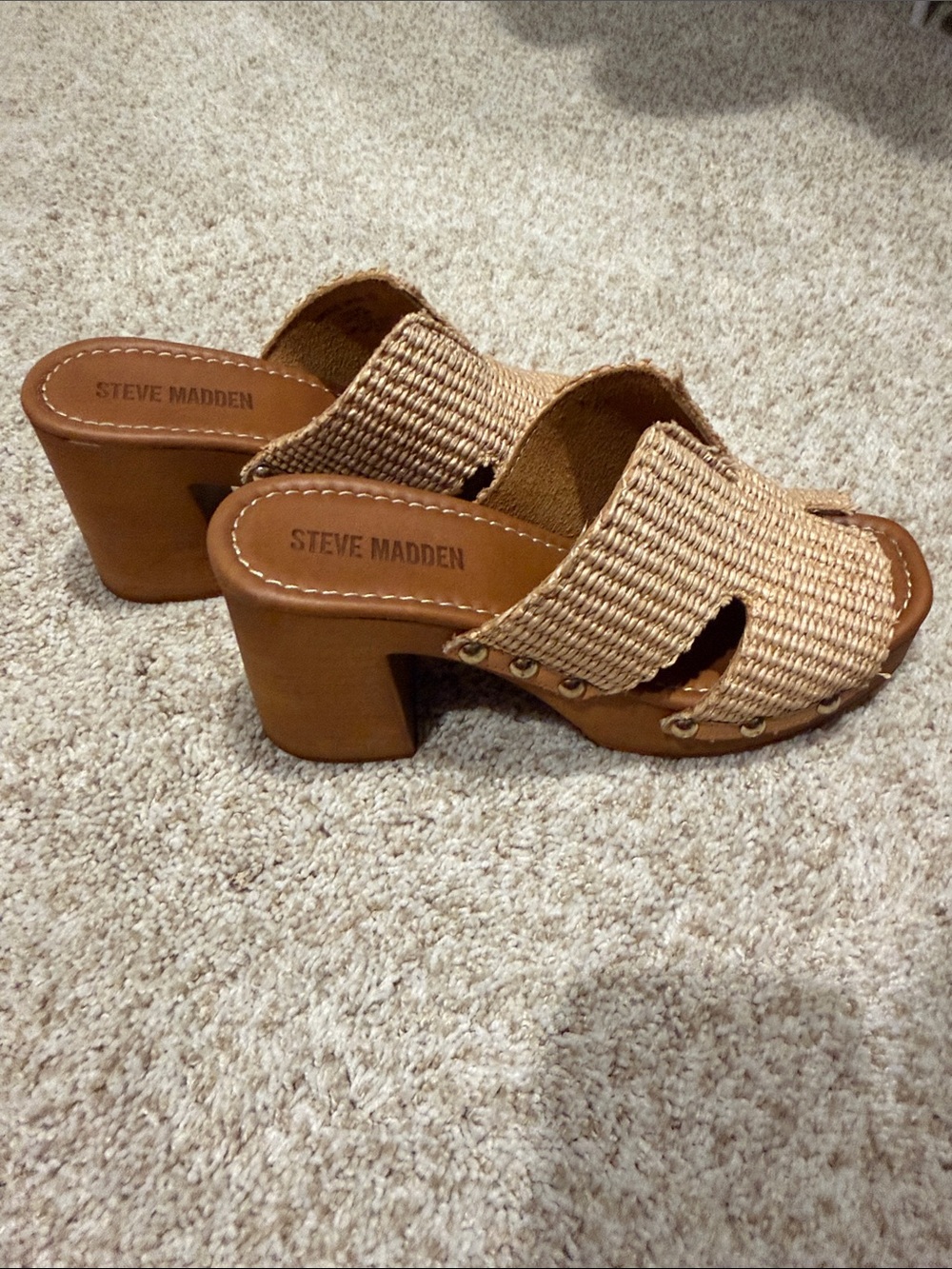Steve Madden Brown Woven Block Heel Mules